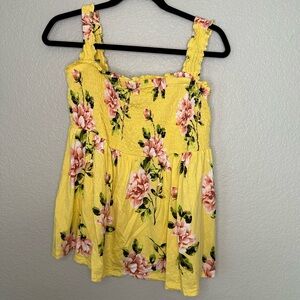 Torrid Yellow Floral Babydoll Tank Top Ruffle Strap Size 1X